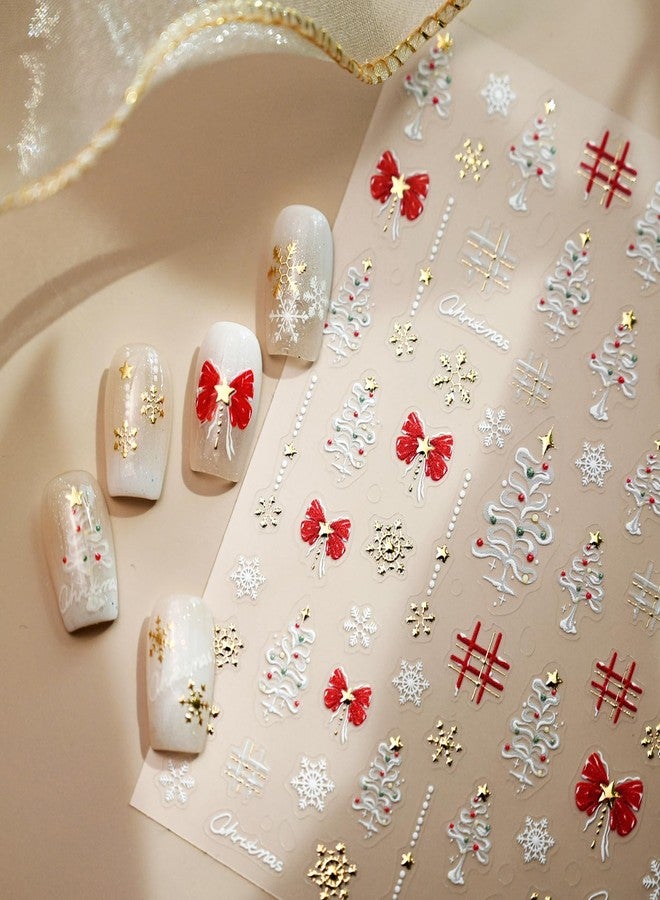 winthrop Christmas Nail Art Stickers– 3D Winter Holiday Red Bow, Snowflakes, Christmas Tree Designs – Self-Adhesive Decals for DIY Christmas Nails Manicure Decorations(1 Sheet) - Image 2